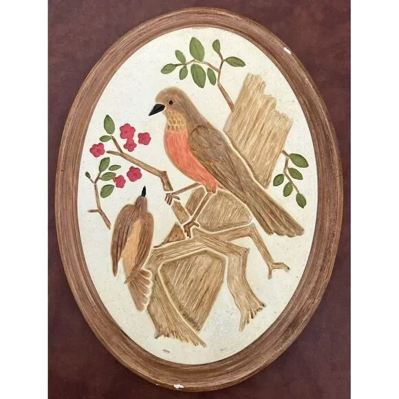 Vintage 3D Birds of‎ America Chalk Ware Wall Plaques Set (4) Cardinal Robin